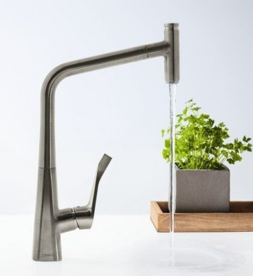 Высокий смеситель для кухни Hansgrohe Metris Select 320 с вытяжным изливом 14884800 (нерж. сталь)