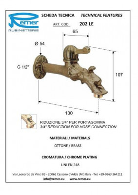 Кран Remer 202 LE  1/2 " шаровой, декоративный