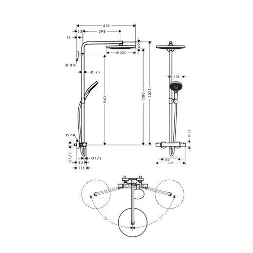 Hansgrohe Raindance Select Showerpipe S300 2 jet 27133400 душевая система, белый/хром