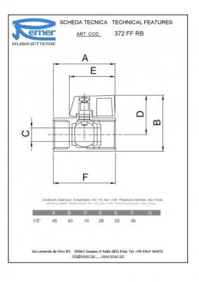 Кран шаровой mini Remer RR 372 FF RB 1/2" (г-г)