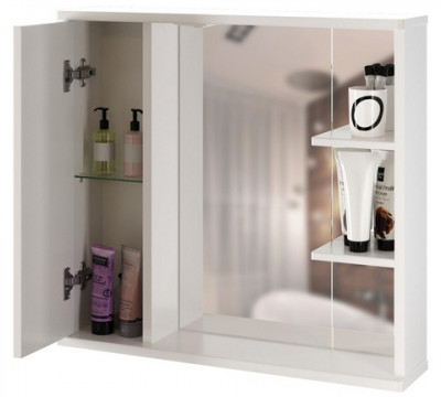 Зеркало со шкафчиком Mixline Этьен 80 L 540870 с подсветкой белое прямоугольное