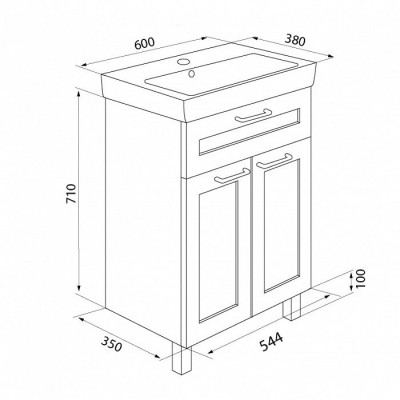 Тумба с раковиной IDDIS Sena 60 напольная белая/под дерево (SEN60W2i95K), дизайн современный