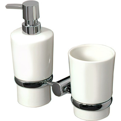 Дозатор жидкого мыла WasserKRAFT K-28289 со стаканом для зубных щеток хром белый