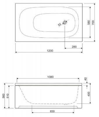 Ванна акриловая Cezares ECO-120-70-40 120 х 70 см