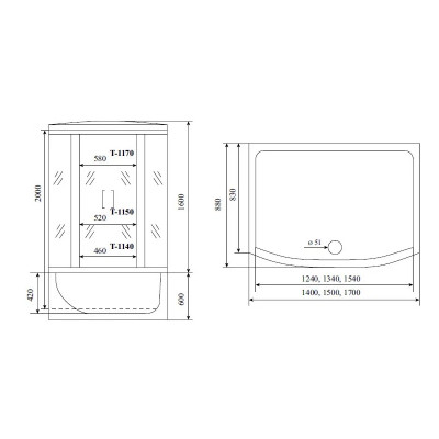 Душевая кабина (душевой бокс) Timo Standart Silver Fabric T-6670SF, 170x88x220