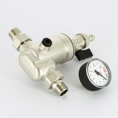 Фильтр промывной Uni-Fitt ВН 1/2" х 3/4" с редукц. соед., с аксиальным манометром, 100 мкм, никелированный (217B2310)