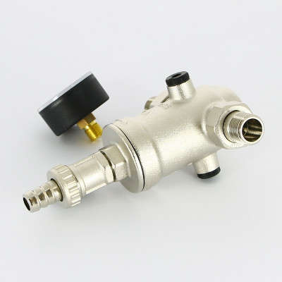 Фильтр промывной Uni-Fitt ВН 1/2" х 3/4" с редукц. соед., с аксиальным манометром, 100 мкм, никелированный (217B2310)