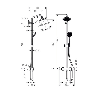 Hansgrohe Croma Showerpipe 160 27135000 душевая система, хром