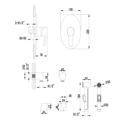Lemark Atlantiss LM3219C смеситель встраиваемый с гигиеническим душем, хром