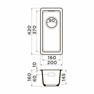 Мойка OMOIKIRI KATA 20-U-BL Artgranit черный прямоугольная 200x420 (4993375)