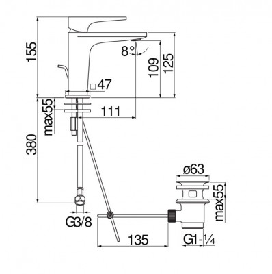 Смеситель для раковины Nobili Seven SE124118/1BM, чёрный матовый
