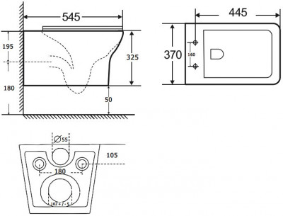 Чаша напольного унитаза Aquanet Rimless Cube-C CL-12248B прямоугольная