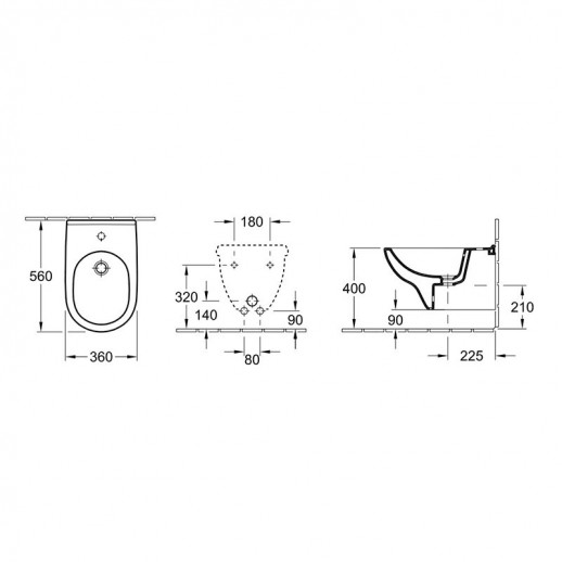 Villeroy&Boch O.novo 54600001 биде подвесное 36 см х 56 см, белое