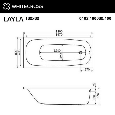 Ванна прямоугольная с гидромассажем WHITECROSS Layla 180x80 "RELAX" золото (0102.180080.100.RELAX.GL)