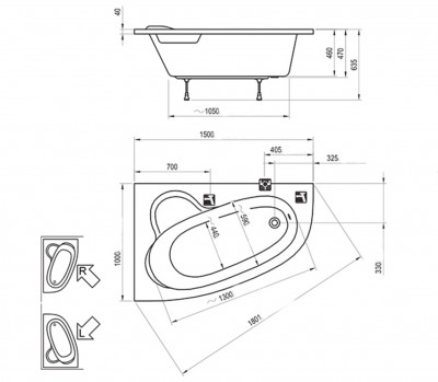 RAVAK C451000000 Акриловая ванна Asymmetric 150 x 100 правый белый