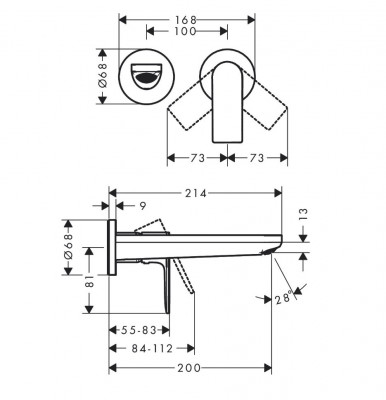 Настенный смеситель для раковины Hansgrohe Rebris E 72568000 внешняя часть (хром)
