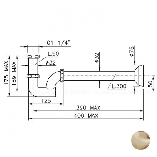 Nicolazzi 5568 BZ сифон колонна 1”1/4 без донного клапана для раковины, бронза