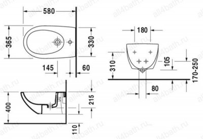 DURAVIT Architec 2531150000 биде подвесное 36,5смх58,0см