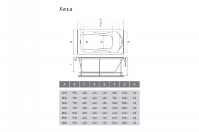 Ванна акриловая Relisan XENIA Гл000000552 190x90 прямоугольная 250 л