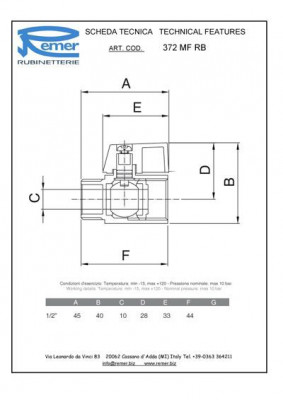Кран шаровой mini Remer RR 372 MF RB 1/2" (г-ш)