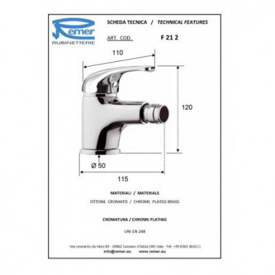 Remer Серия 35 F212 Смеситель для биде (хром)