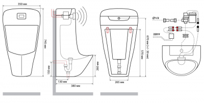 Автоматический подвесной писсуар с сенсором Laguraty AR 636 (универсальный слив)