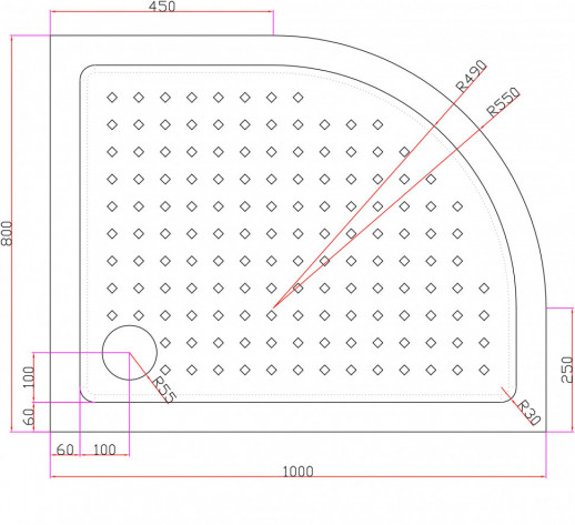 Акриловый поддон CEZARES TRAY-A-RH-100/80-550-15-W-L