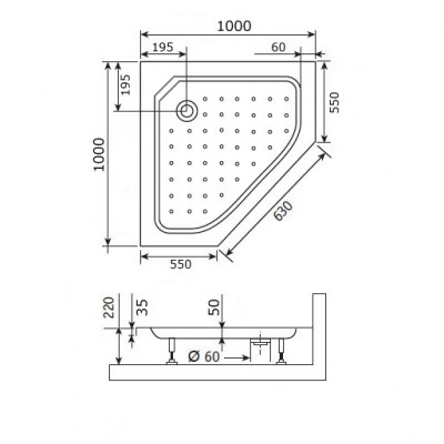 Душевой поддон RGW STYLE-TR Acryl трапеция 1000x1000 белый глубина 50мм (16180500-11)