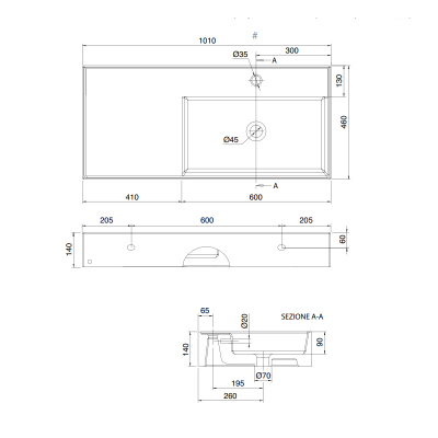 Раковина подвесная или накладная Scarabeo Teorema 2.0 5120 101 х 46 см, белый глянец