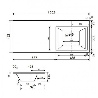 Раковина Style Line Estetus Даллас 130 R СС-00002394 на стиральную машину белая прямоугольная