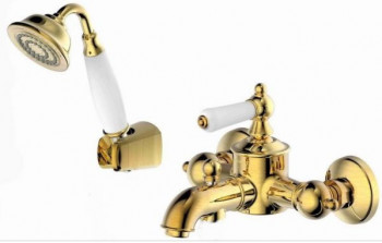 Смеситель для ванны с коротким изливом с аксессуарами Bravat Art (F675109G-B), золото, фиксированный