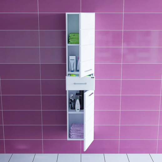 Шкаф-пенал СаНта Омега 300 с 1 ящ. Подвесной, белый