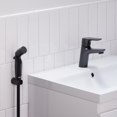 Смеситель для раковины Damixa Jupiter 770300300 с гигиеническим душем черный матовый однорычажный