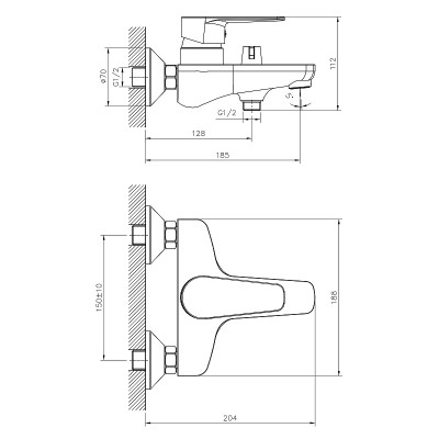 Смеситель для ванны Decoroom DR72036 хром с душевым гарнитуром
