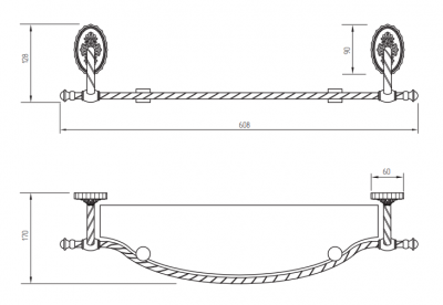 MIGLIORE Edera 16946 стеклянная полка, золото