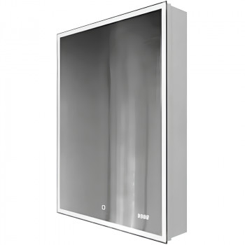 Зеркальный шкаф в ванную Jorno Slide 60 Sli.03.60/W с подсветкой с сенсорным выключателем и часами
