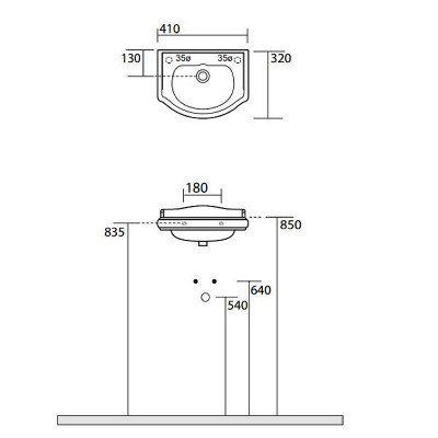 Раковина подвесная Kerasan Retro 41 103301*1 sx белая прямоугольная