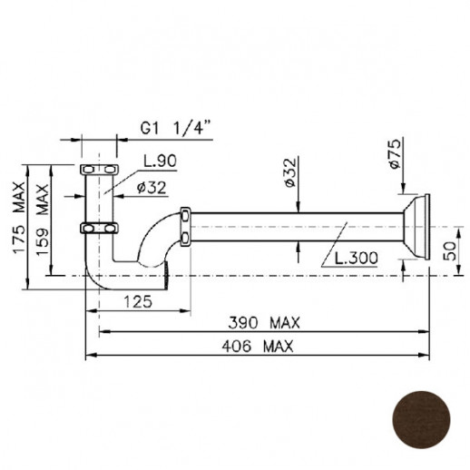Nicolazzi 5568 DB сифон колонна 1”1/4 без донного клапана для раковины, темная бронза