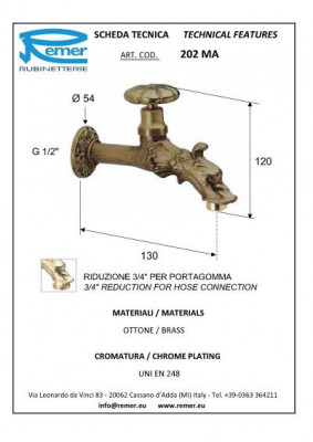 Кран 202 Remer MA 1/2 " шаровой, декоративный