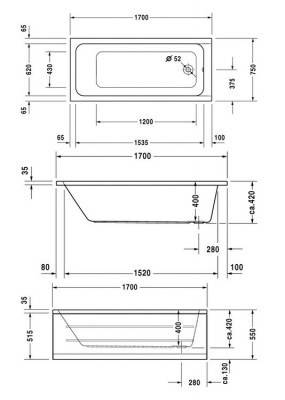 Ванна акриловая Duravit D-Code встраиваемая 170х75, белая