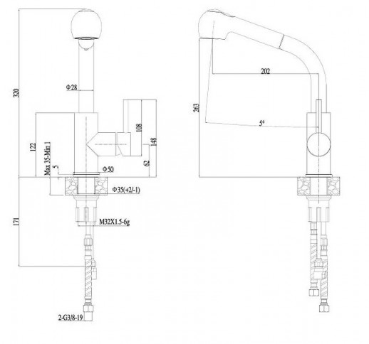 Смеситель для кухни Haiba HB70304-2 с выдвижной лейкой (нерж сталь)