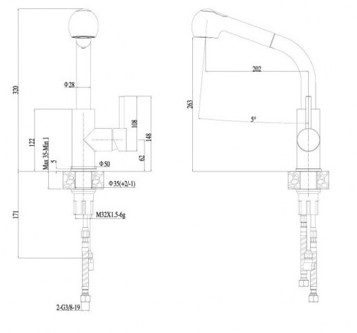 Смеситель для кухни Haiba HB70304-2 с выдвижной лейкой (нерж сталь)