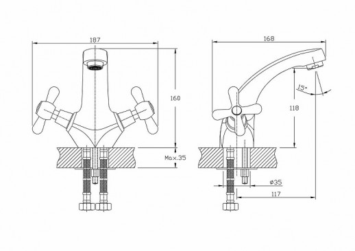 Смеситель для раковины Haiba HB1025 двухвентильный (латунь) хром
