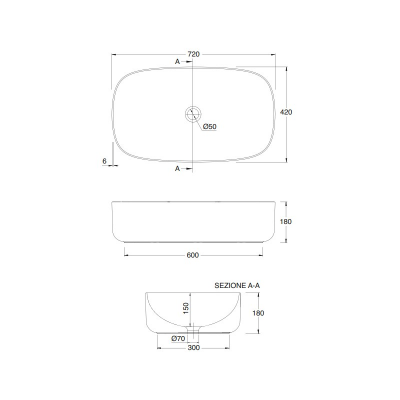 Раковина накладная Scarabeo Moon 5502 72 x 42 см, белый глянец