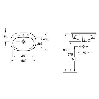 Villeroy&Boch O.novo 41615601 раковина встраиваемая, 56 см х 40,5 см, белая