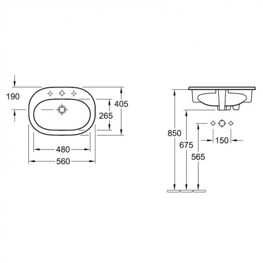 Villeroy&Boch O.novo 41615601 раковина встраиваемая, 56 см х 40,5 см, белая