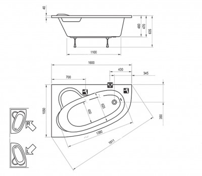 RAVAK C471000000 Акриловая ванна Asymmetric 160 x 105 правый