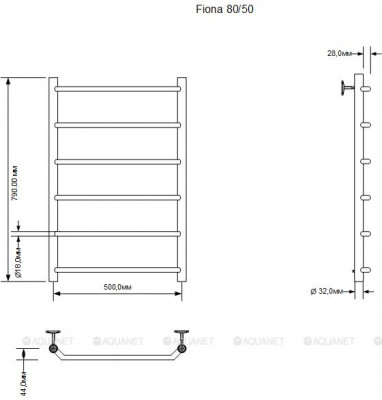 Полотенцесушитель электрический Aquanet Fiona 80х50 Тэн справа лесенка хром (00281995)