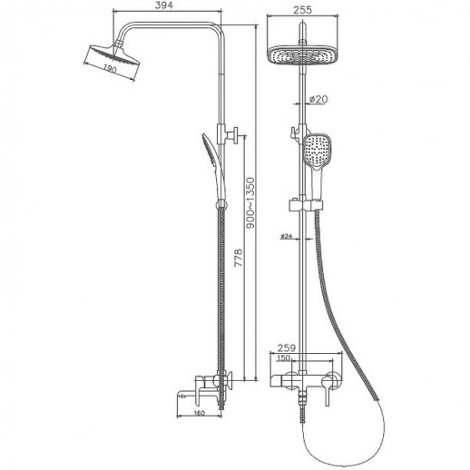 Душевая система Haiba HB24805-8 (латунь) белый, хром