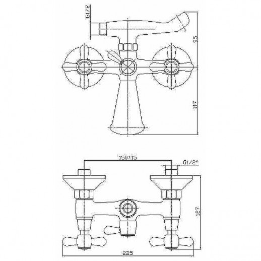 Двухвентильный смеситель для ванны Haiba HB3125 с душевым гарнитуром (латунь) хром